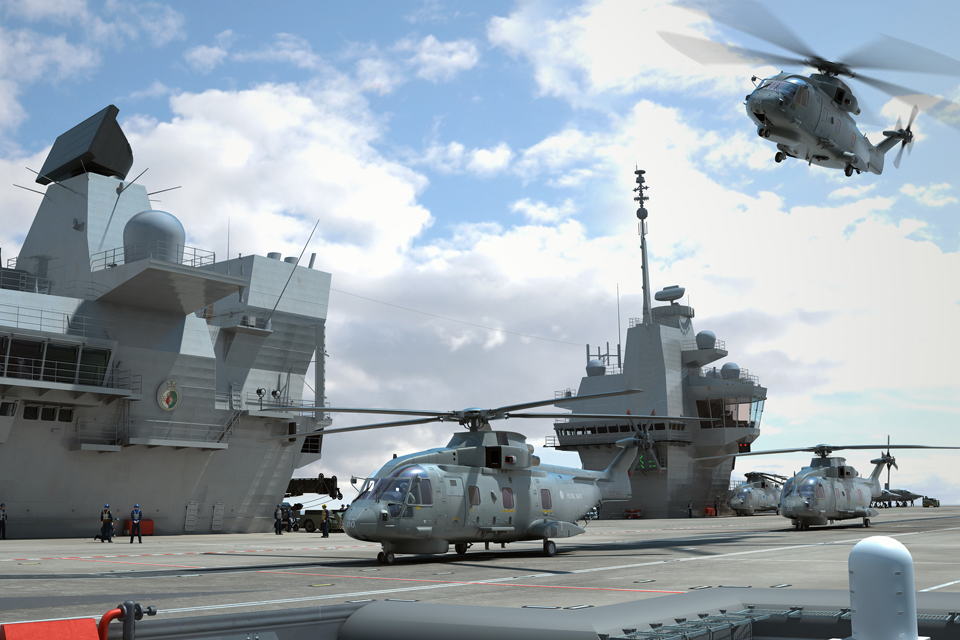 Merlin helicopters operating from an aircraft carrier