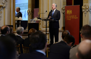 Defence Secretary Sir Michael Fallon speaks at the opening of the Franco-British Council