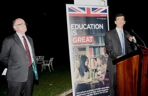 British High Commissioner H E James Dauris speaking at the event. Standing next to him, Professor Geoffrey Petts.