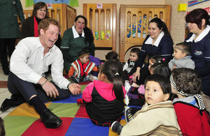 Prince Harry with children of 'Sagrada Familia' Kindergarten.