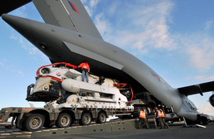 Submarine Rescue System being loaded onto a C-17 Globemaster