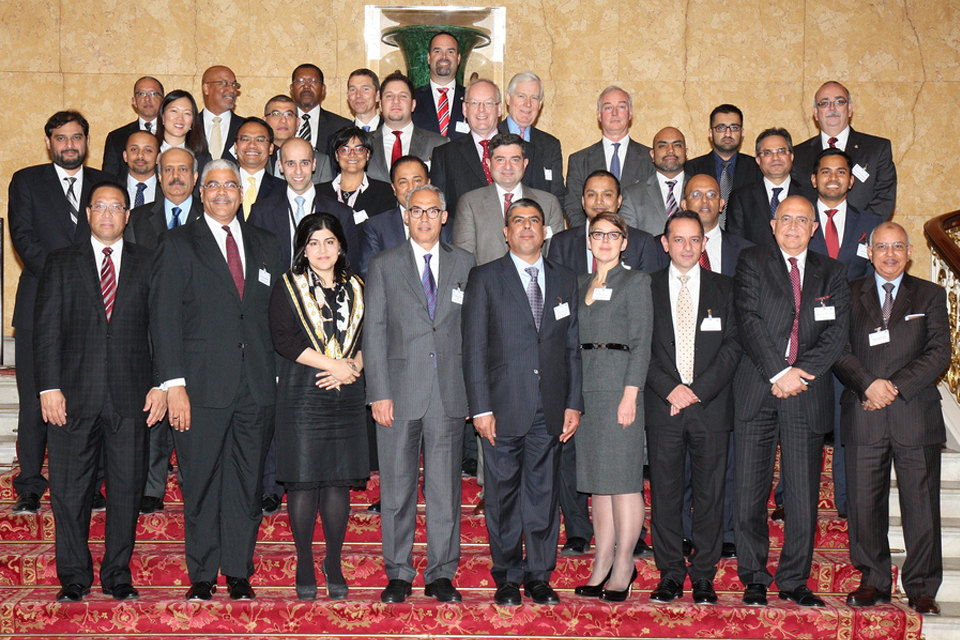 Foreign Office Senior Minister of State, Baroness Warsi with the Global Islamic Finance and Investment Group at their inaugural meeting in London, 26 March 2014.