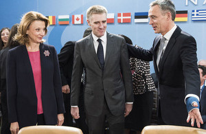 NATO Secretary General Stoltenberg welcomes Montenegro Deputy Prime Minister and Minister of Foreign Affairs and European Integration Luksic and Defence Minister Pejanovic-Djurisic to the table