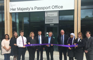 Robert Goodwill outside the new Durham passport office