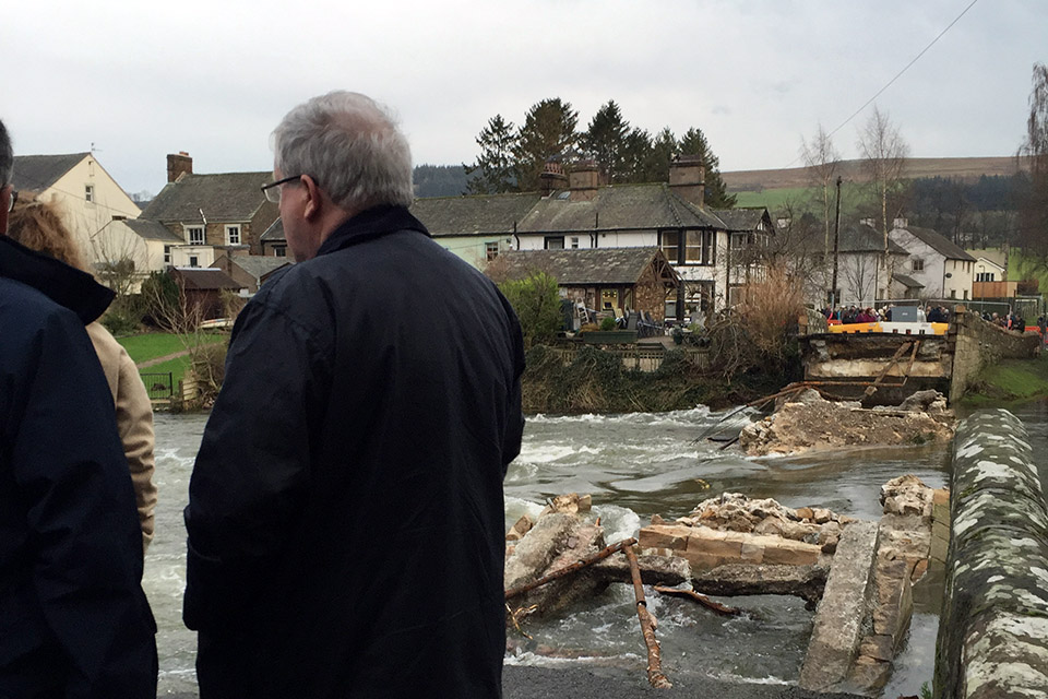 Patrick McLoughlin at Pooley Bridge in Cumbria, 28 December 2015