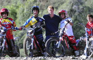 Prince Harry with Trial bike group in the foothills of the Andes.