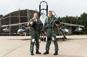 French Air Force pilot Commandant Stephane Peubez (left) and RAF Wing Commander Jez Holmes in front of the Tornado GR4 they flew over the D-Day beaches [Picture: Senior Aircraftman Andy Wright, Crown copyright]