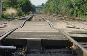 Distorted rail and crossing surface at derailment site Stoke Lane Level Crossing