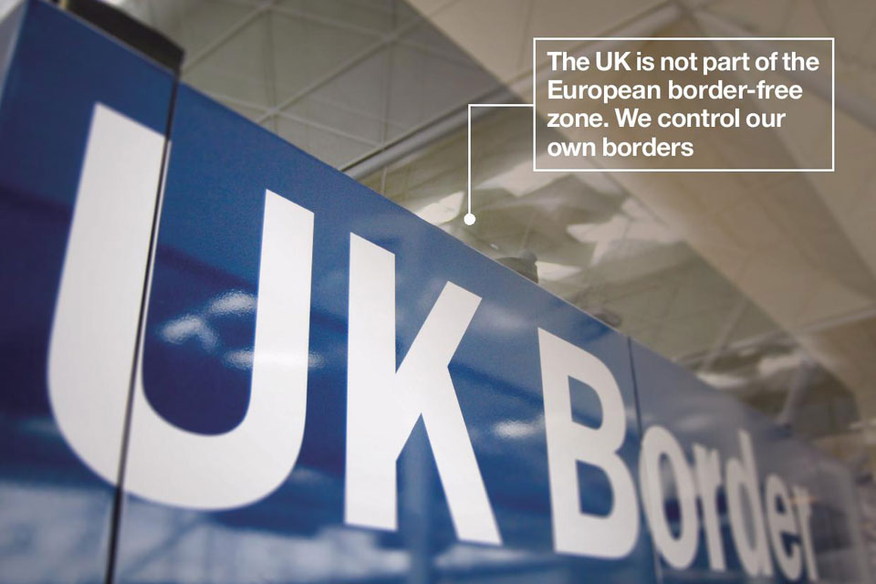 UK border sign. Text on image reads: The UK is not part of the European border-free zone. We control our own borders.