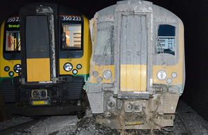 Trains involved in accident, derailed train on the right (image courtesy of BTP)
