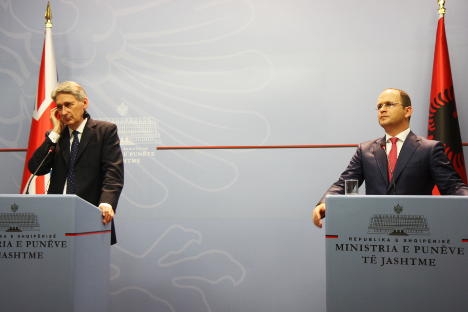 Foreign Secretary Philip Hammond with Albanian Foreign Affairs Minister Ditmir Bushati