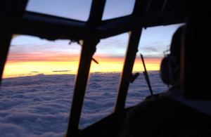 Sunset from a C-130 Hercules cockpit (library image) [Picture: Corporal Paul Saxby RAF, Crown copyright]