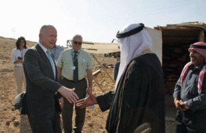 Foreign Secretary William Hague meeting with leaders of Palestinian Bedouin village of Khan Al Ahmar.