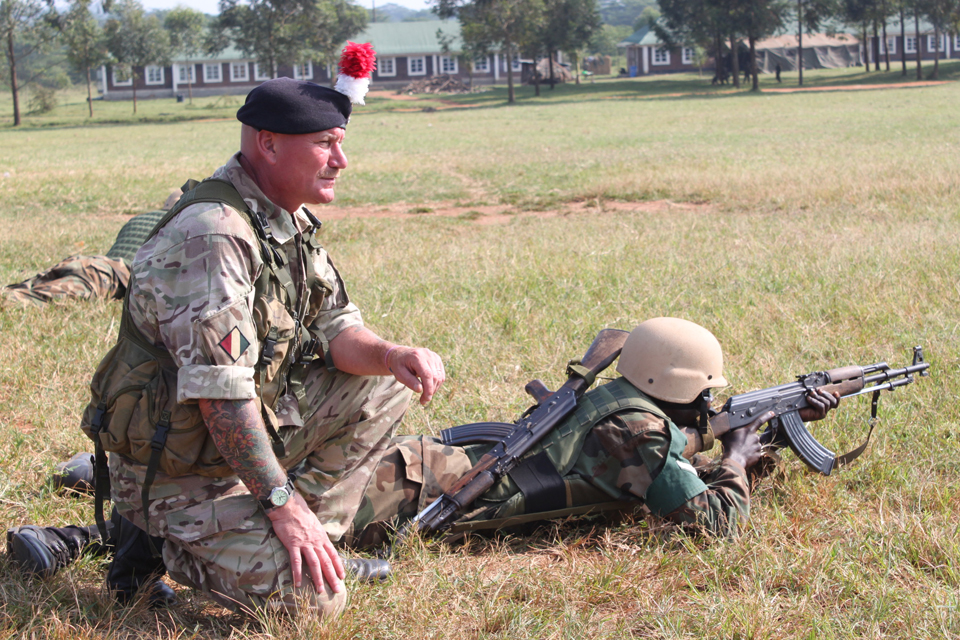 A British Army reservist provides training in Uganda (library image)
