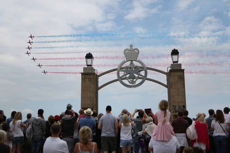 The Red Arrows fly past the Cleethorpes Armed Forces Gate