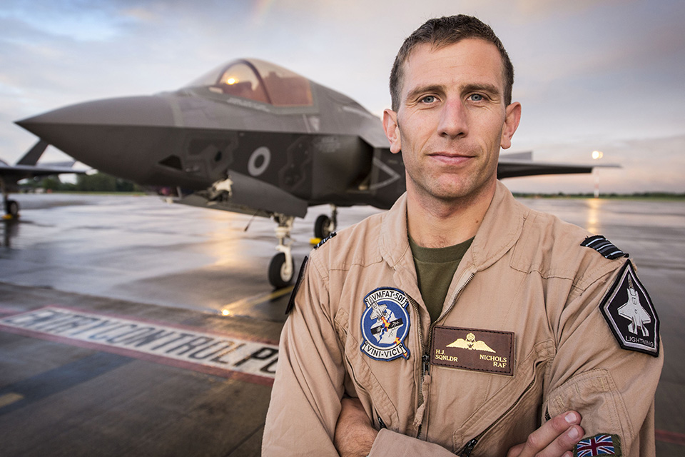 The F-35B Lightning II jet was flown by RAF pilot Squadron Leader Hugh Nichols on its first transatlantic crossing, accompanied by two United States Marine Corps F-35B aircraft from their training base at Beaufort, South Carolina. 