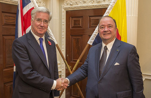 Pictured L-R: Secretary of State for Defence, Michael Fallon and Columbian Defence Minister, Luis Carlos Villegas