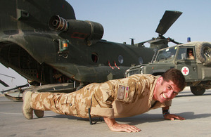 Flight Lieutenant Andy Smith on his way to 20,000 press-ups and sit-ups at Camp Bastion, Helmand province