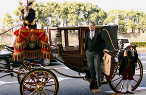 Ambassador Paul Madden disembarks an Imperial Household carriage after presenting his credentials to His Majesty the Emperor of Japan.