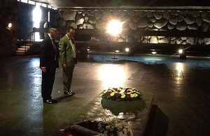 Hugh Robertson laying a wreath at Yad Vashem, the memorial of the Jewish people to those who died in the Holocaust