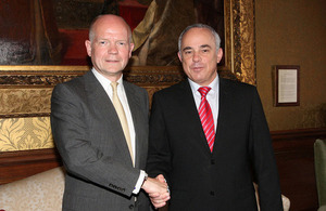 Foreign Secretary William Hague with Yuval Steinitz, Israeli Minister of Strategic and Intelligence Affairs responsible for International Relations