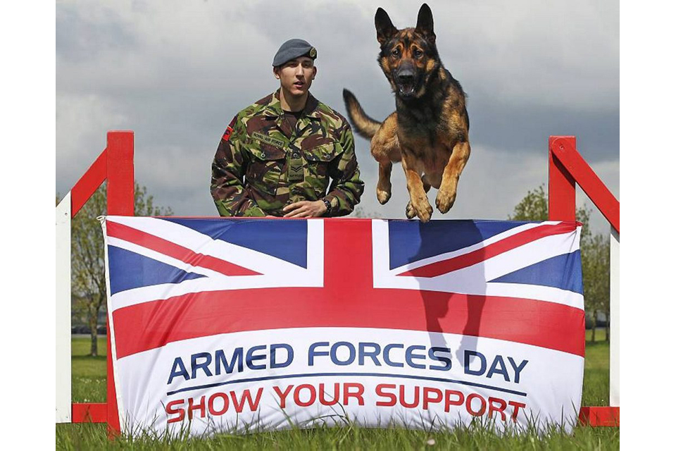 Air dog Borik and his Royal Air Force Police handler 