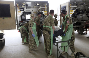 A casualty arrives at the main hospital in Camp Bastion