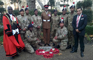 Lord Ahmad with cadets and the Mayor of Lambeth, Councillor Adedamola Aminu