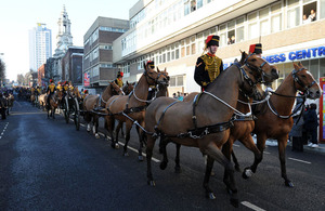 King's Troop Royal Horse Artillery parades through Woolwich town centre for the first time