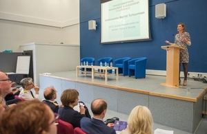 Ambassador Marriet Schuurman speaks at Joint Forces Command’s International Women’s Day event. Crown copyright. All rights reserved