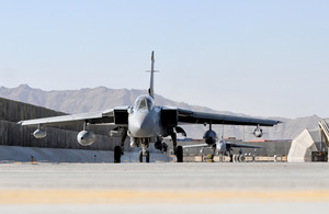 A Tornado aircraft preparing to take off from Kandahar Airfield
