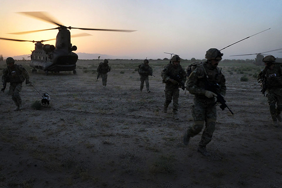 A Royal Air Force Chinook inserts Royal Marines of the Brigade Reconnaissance Force during an operation in Helmand province, southern Afghanistan, in May 2011 (stock image) 