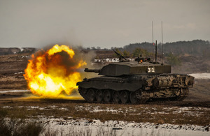 The Challenger 2 main battle tank being fired on Hohne Ranges in Germany [Picture: Corporal Ross Fernie RLC, Crown copyright]