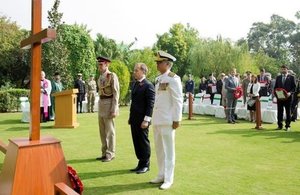 The British High Commissioner, Thomas Drew CMG, during the service of remembrance in Islamabad.
