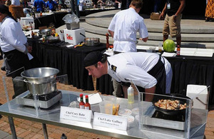 A Royal Navy chef from HMS Montrose competing in the Louisiana seafood cook-off