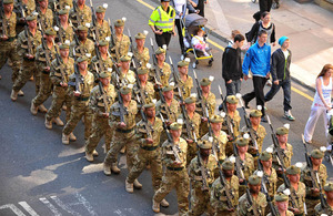 Soldiers marching through Glasgow