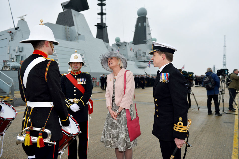 Lady Julie Massey meets Royal Marines band members