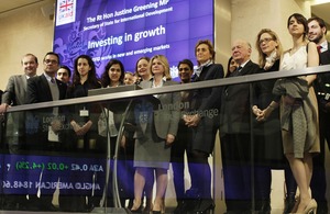 Justine Greening stand with a group of development specialists. Picture: LSE