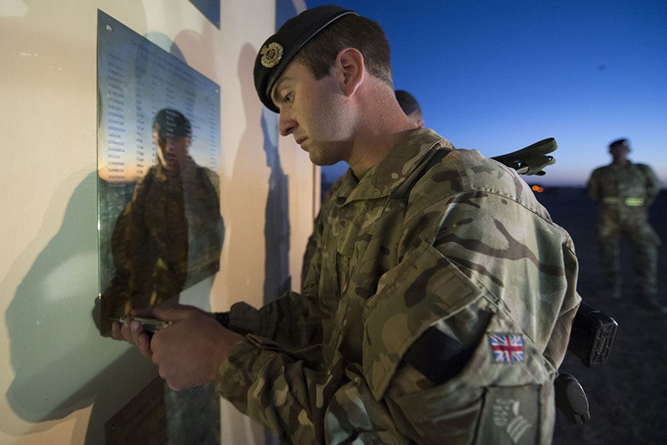 Troops removing plaques from the former Camp Bastion Memorial