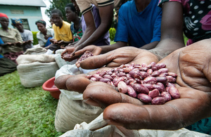 Members of the Kyamaleera Women's Handicraft Association in Uganda present their drought resistant beans