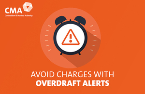 graphic image of an alarm clock with text saying avoid charges with overdraft alerts