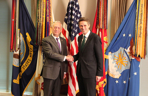 The Defence Secretary Gavin Williamson and his US counterpart, Jim Mattis, have been discussing how to tackle the increasing threats faced by both allies. Crown copyright.