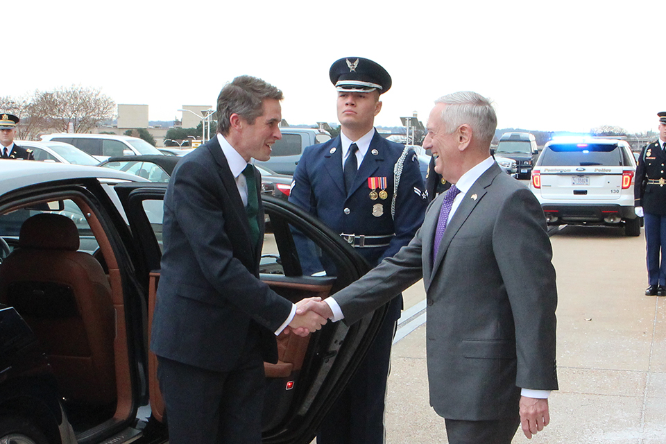 The Defence Secretary Gavin Williamson and his US counterpart, Jim Mattis, have been discussing how to tackle the increasing threats faced by both allies. Crown copyright.