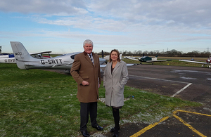 Baroness Sugg and Bryon Davies at Elstree Aerodrome.