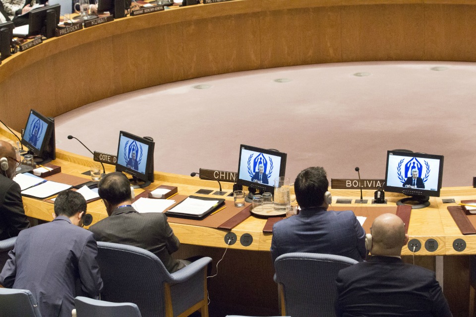 UN High Commissioner for Refugees Filippo Grandi briefs the Security Council on Burma