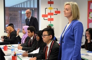 Chief Secretary to the Treasury, Elizabeth Truss and School Standards Minister Nick Gibb observe a maths class at Lilian Bayliss Technology School, London