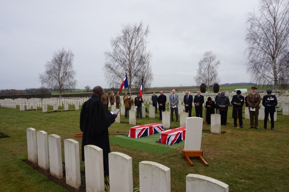 The Reverend John Swanston CF, 1st Battalion, The Rifles, leads the service for the two unknown British soldiers, Crown Copyright, All rights reserved