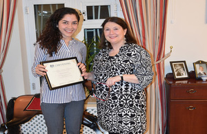 British Ambassador presents certificate to Nargilya Gasanova