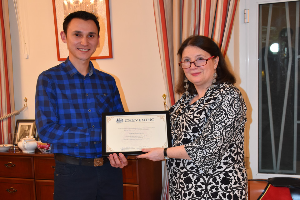 British Ambassador presents certificate to Maksat Danatarov