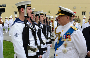 Prince Andrew Duke of York meets UK personnel at the opening of the United Kingdom Naval Support Facility at Mina Salman port in Bahrain today. Crown copyright